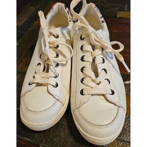 SneakersCoach White Canvas Sneakers Floral Heel Size 8